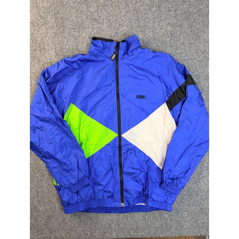 Vintage Bike Mens Medium Blue Green Windbreaker Jacket Full Zip Nylon Taiwan Mad